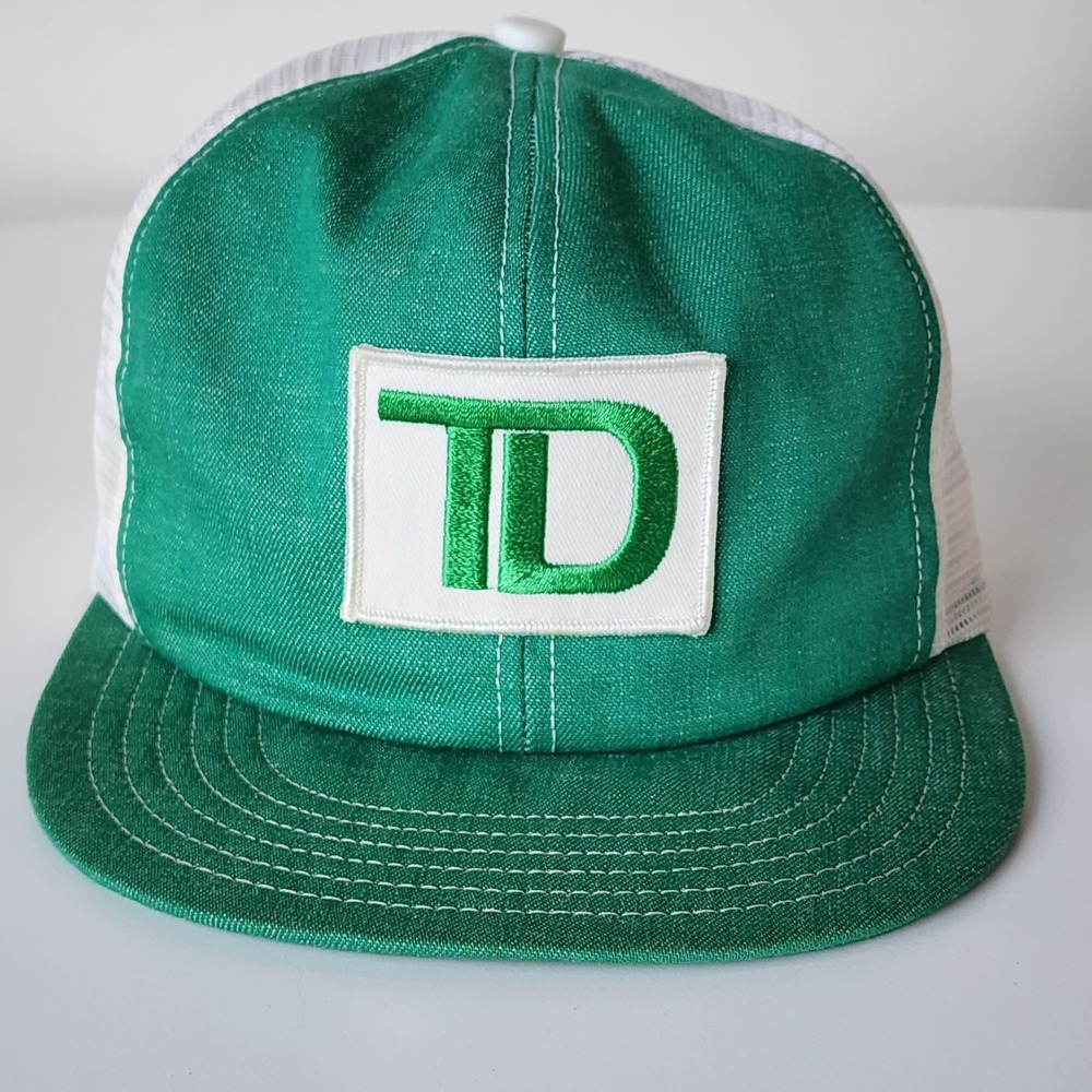 Vintage TD Bank Trucker Hat Mesh Patch Cap Snapback 80s Toronto Dominion Green